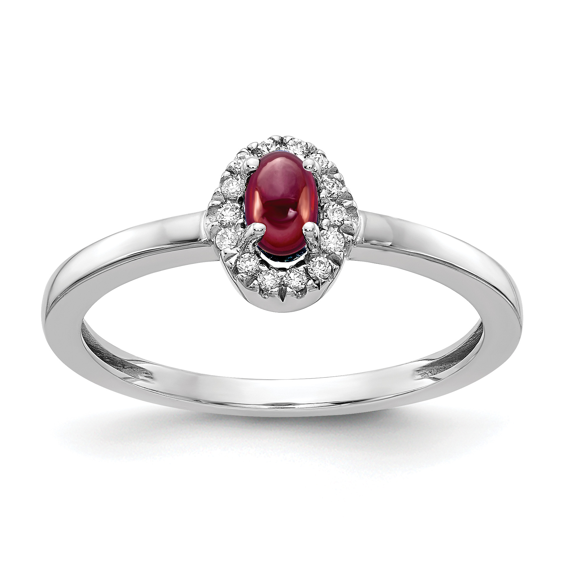 14k White Gold Diamond and Oval Cabochon Garnet Ring (RM4035-GA-025-WA)