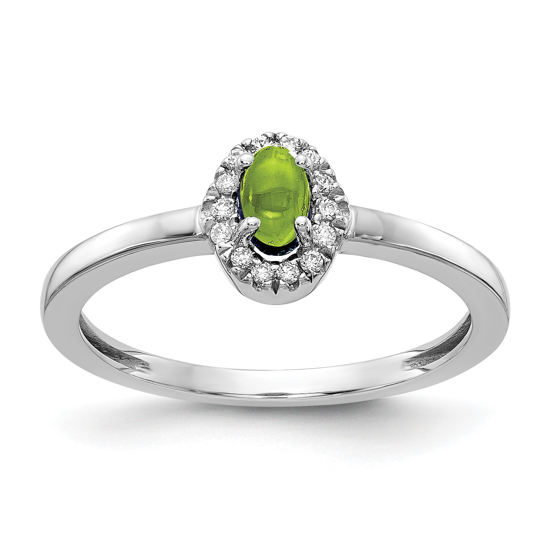 14k White Gold Diamond and Oval Cabochon Peridot Ring (RM4035-PE-025-WA)