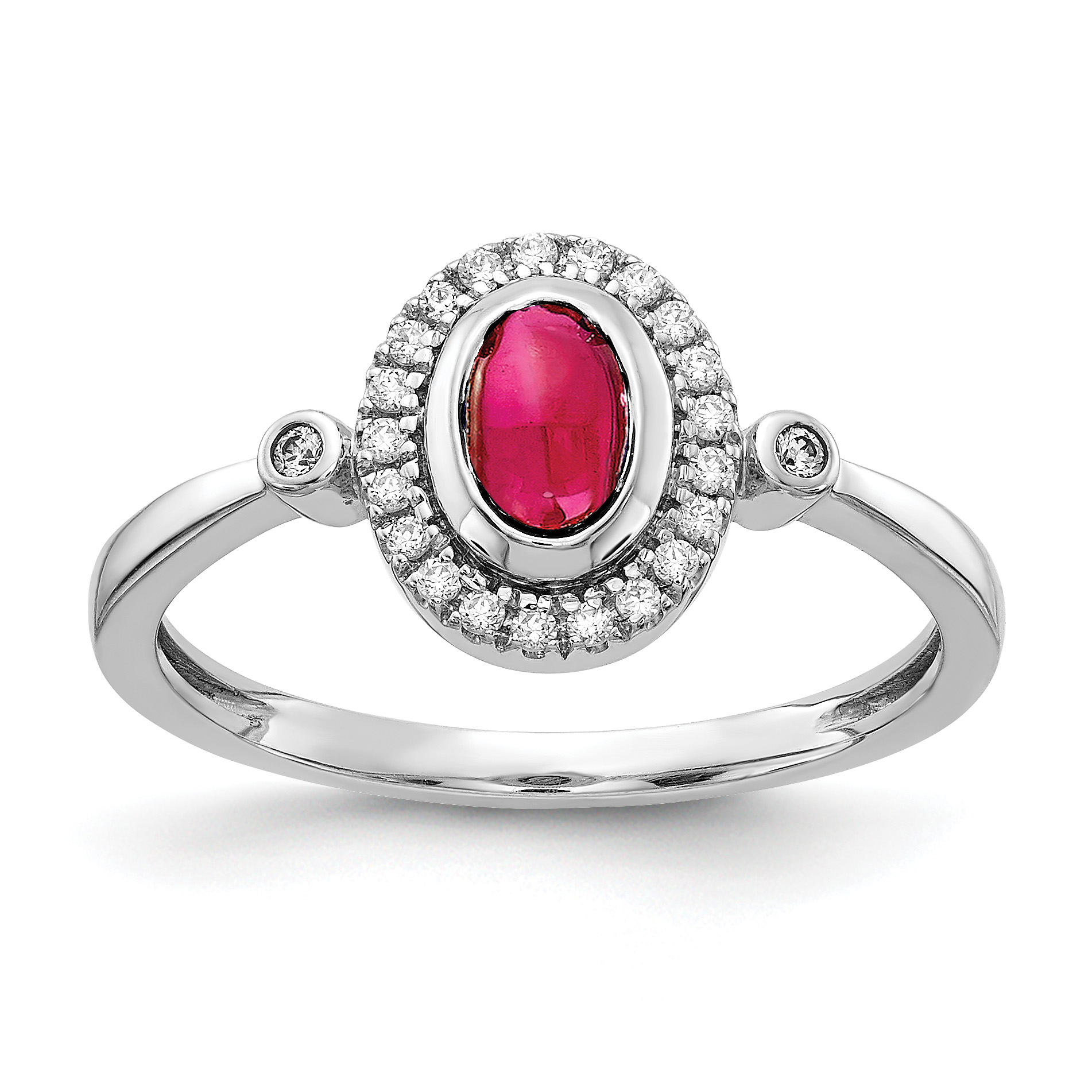 14k White Gold Diamond and Oval Cabochon Ruby Halo Ring (RM4036-RU-050-WA)