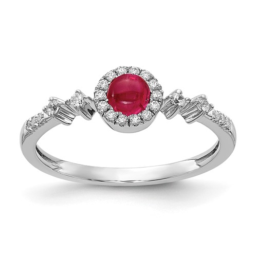 14k White Gold Diamond and Cabochon Ruby Halo Ring