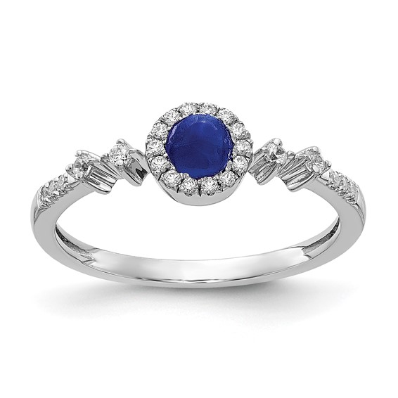 14k White Gold Diamond and Cabochon Gemstone Halo Ring                         