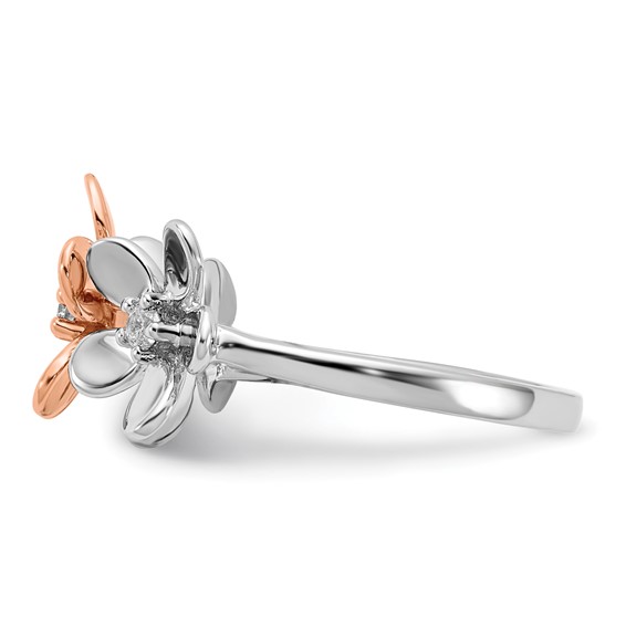 14k Rose and White Gold 1/10 carat Diamond Flower Ring