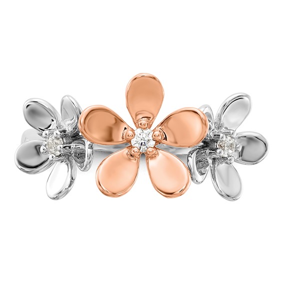 14k Rose and White Gold 1/10 carat Diamond Flower Ring