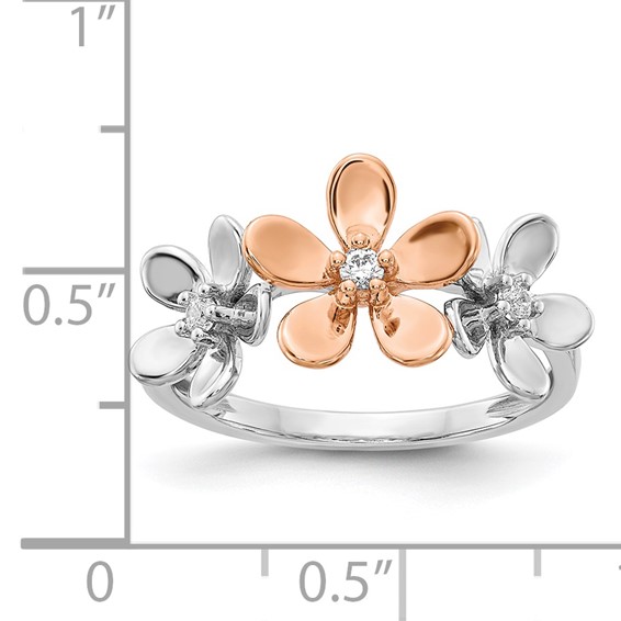 14k Rose and White Gold 1/10 carat Diamond Flower Ring