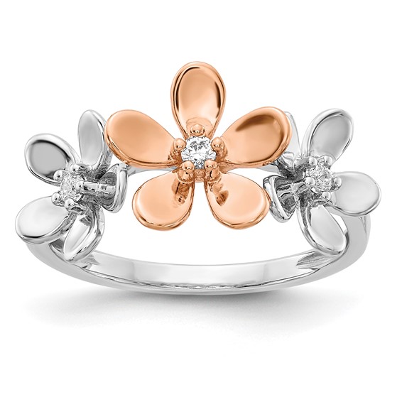 14k Rose and White Gold 1/10 carat Diamond Flower Ring