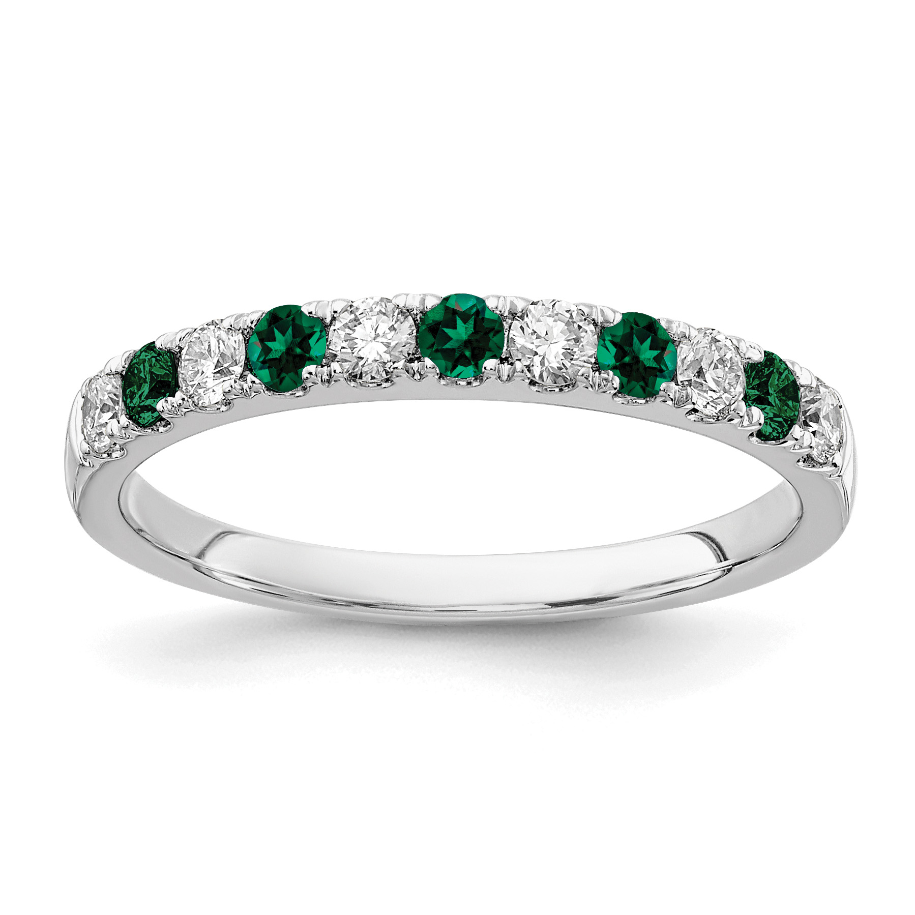 14k White Gold 1/2 carat Lab Grown Diamond VS/SI+ G+ and Lab Created Emerald Complete Band (RM4227B-CE-045-WALG)