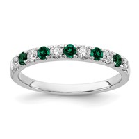 14K White Gold 0.50 Carat Lab Grown Diamond VS SI+ G+ and Lab Created Emerald Complete Band view 1