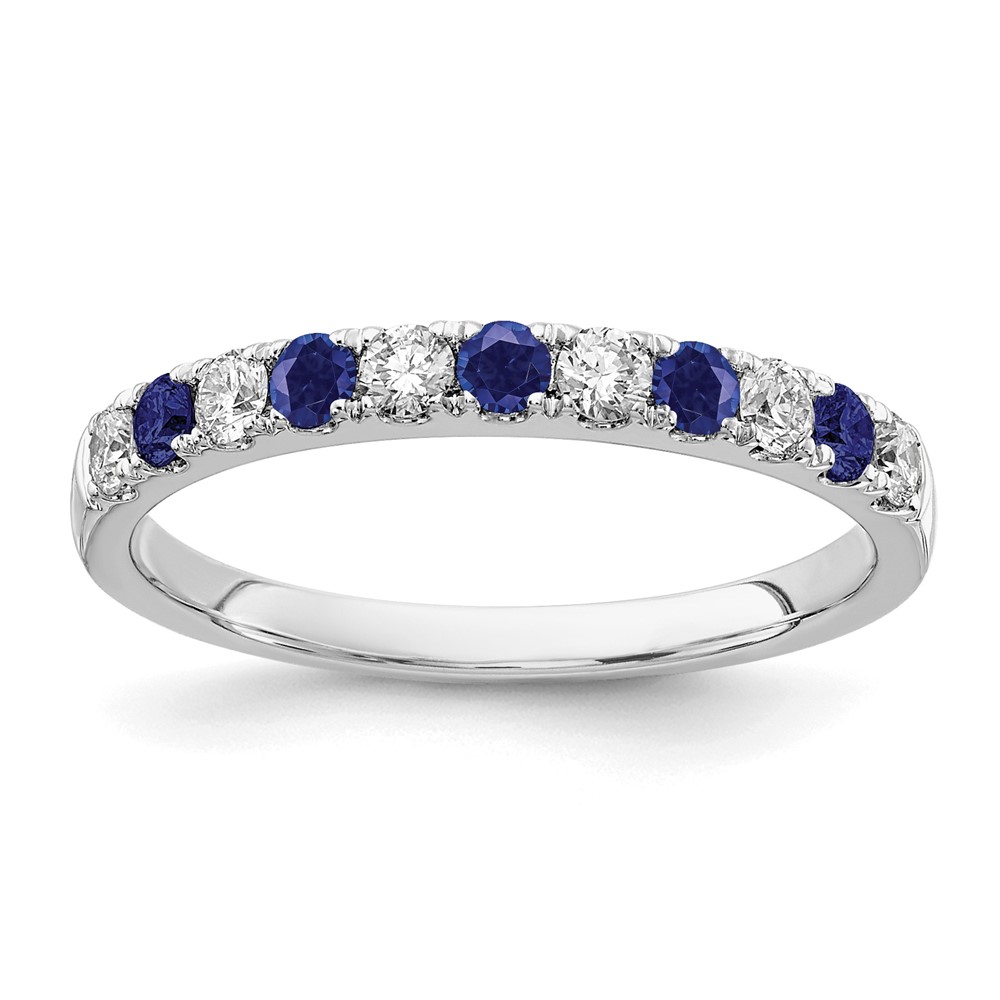 14K White Gold 0.50 Carat Lab Grown Diamond VS SI+ G+ and Lab Created Blue Sapphire Complete Band