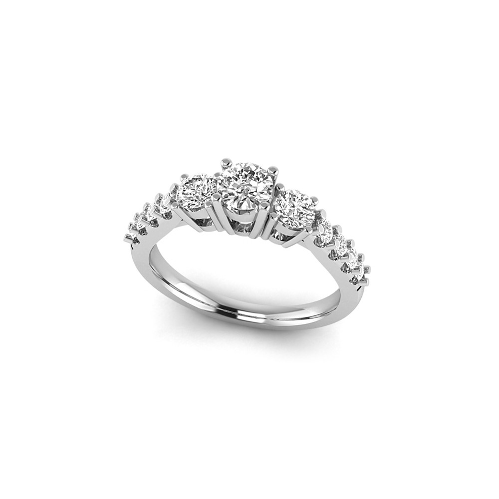 14K Rose Gold 0.88 Carat Lab Grown Diamond VS SI+ G+ 0.62 Carat Center Round Semi Mount Three Stone Engagement Ring