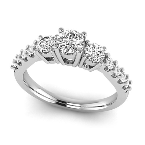 14K Rose Gold 0.88 Carat Lab Grown Diamond VS SI+ G+ 0.62 Carat Center Round Semi Mount Three Stone Engagement Ring, Size 6