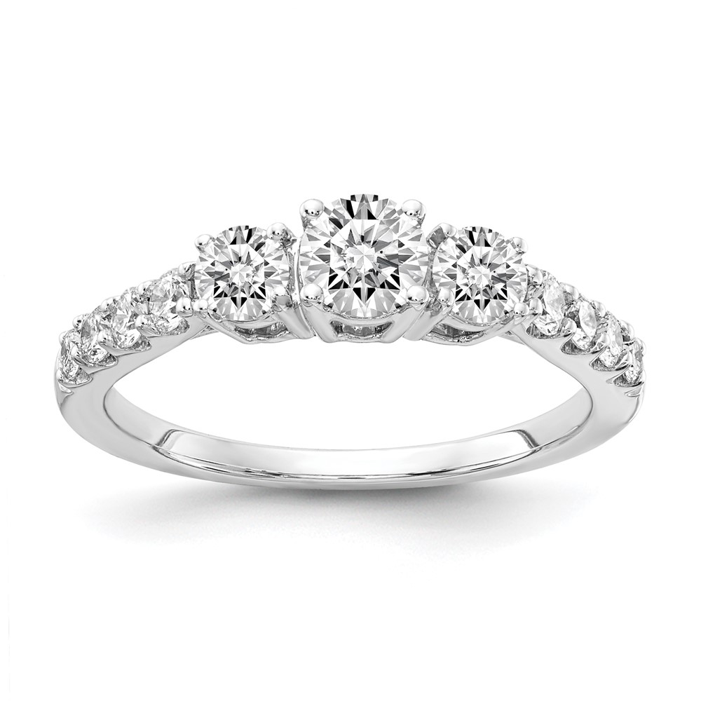 14K Yellow Gold 1.50 Carat Lab Grown Diamond VS SI+ G+ Round Complete Three Stone Engagement Ring