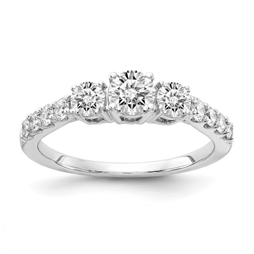 14K Yellow Gold 1.50 Carat Lab Grown Diamond VS SI+ G+ Round Complete Three Stone Engagement Ring
