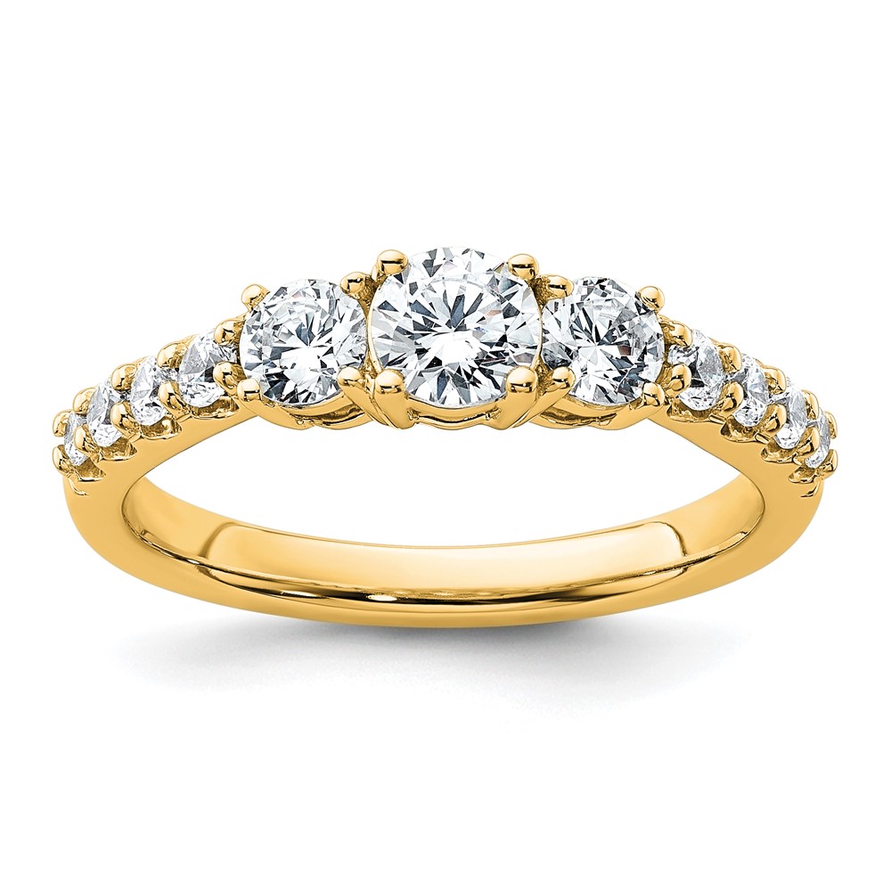 14K Yellow Gold 1 Carat Certified Lab Grown Diamond VS+ F+ Round Complete Three Stone Engagement Ring