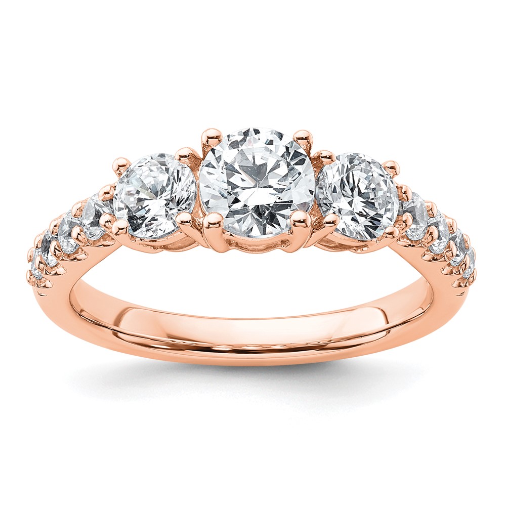 14K Rose Gold 1.50 Carat Lab Grown Diamond VS SI+ G+ Round Complete Three Stone Engagement Ring