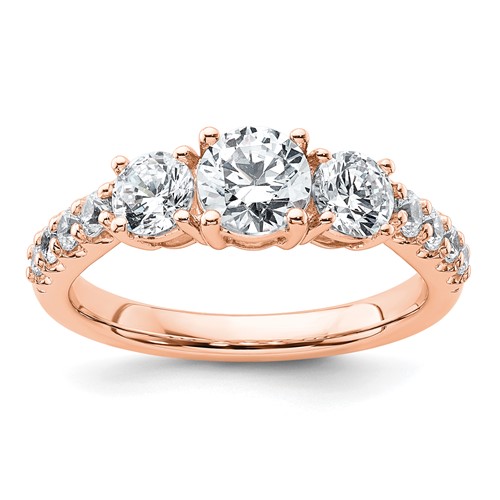 14K Rose Gold 1.50 Carat Lab Grown Diamond VS SI+ G+ Round Complete Three Stone Engagement Ring