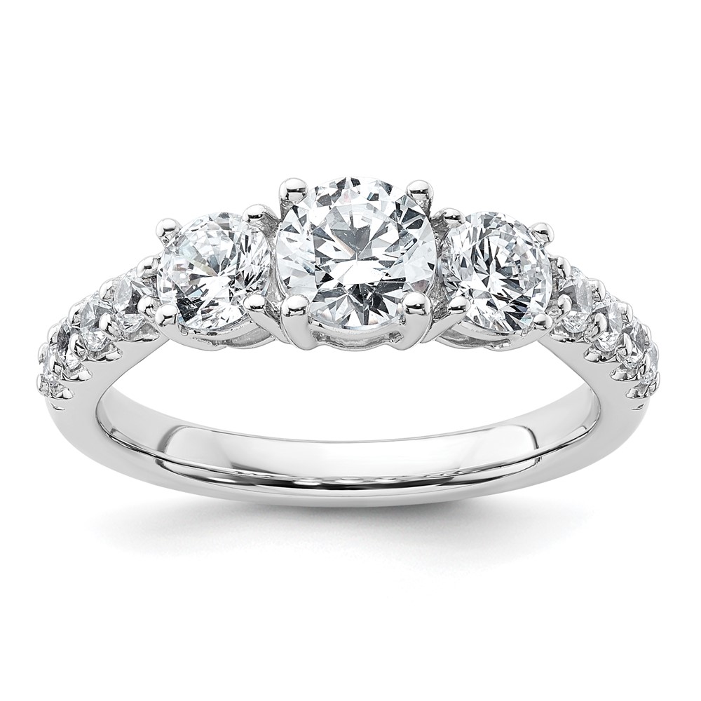 14K White Gold 1.50 Carat Lab Grown Diamond VS+ F+ Round Complete Three Stone Engagement Ring
