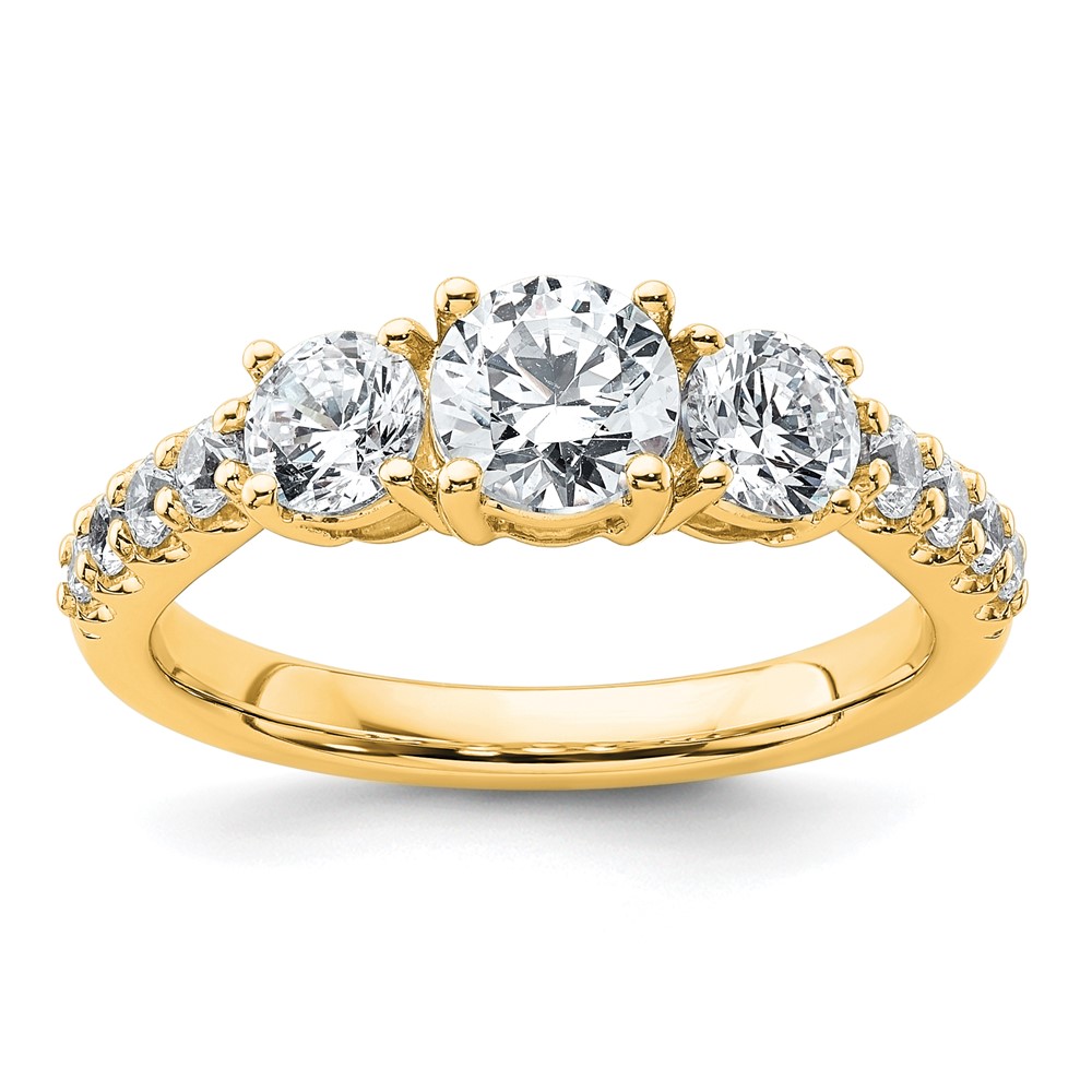 14K Yellow Gold 1.50 Carat Lab Grown Diamond VS SI+ G+ Round Complete Three Stone Engagement Ring