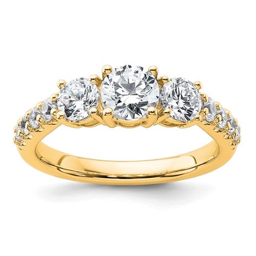 14K Yellow Gold 1.50 Carat Lab Grown Diamond VS+ F+ Round Complete Three Stone Engagement Ring