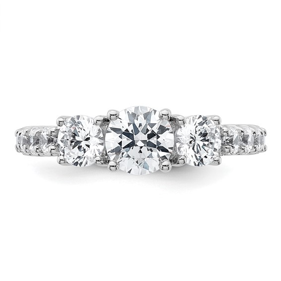 14k White Gold 2 carat Lab Grown Diamond VS+ F+ Round Complete Three Stone Engagement Ring