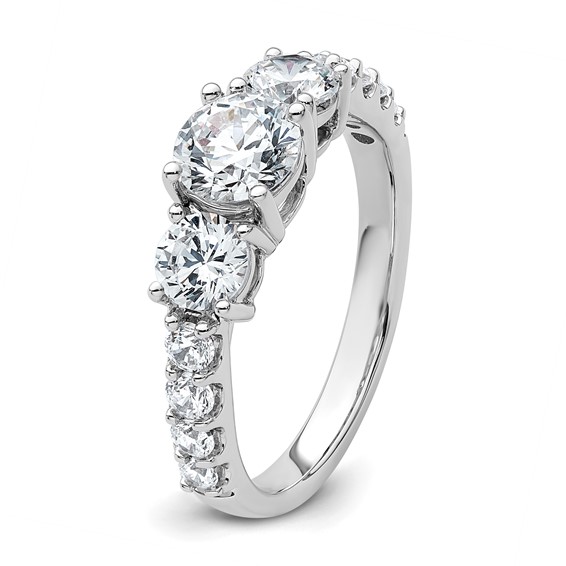 14k White Gold 2 carat Lab Grown Diamond VS+ F+ Round Complete Three Stone Engagement Ring