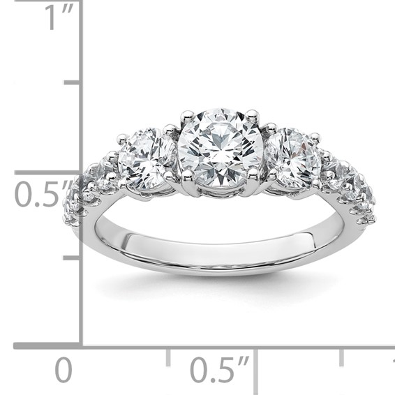 14k White Gold 2 carat Lab Grown Diamond VS+ F+ Round Complete Three Stone Engagement Ring