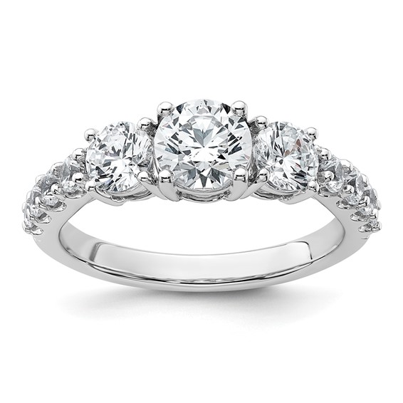 14k White Gold 2 carat Lab Grown Diamond VS+ F+ Round Complete Three Stone Engagement Ring