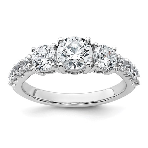 14K White Gold 2 Carat Lab Grown Diamond VS SI+ G+ Round Complete Three Stone Engagement Ring