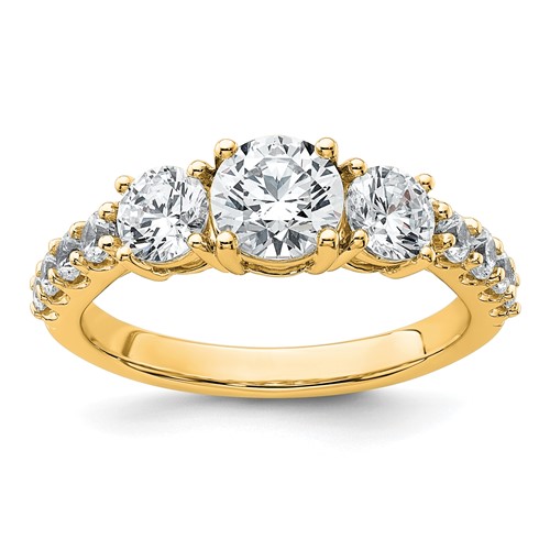 14K Yellow Gold 2 Carat Lab Grown Diamond VS SI+ G+ Round Complete Three Stone Engagement Ring