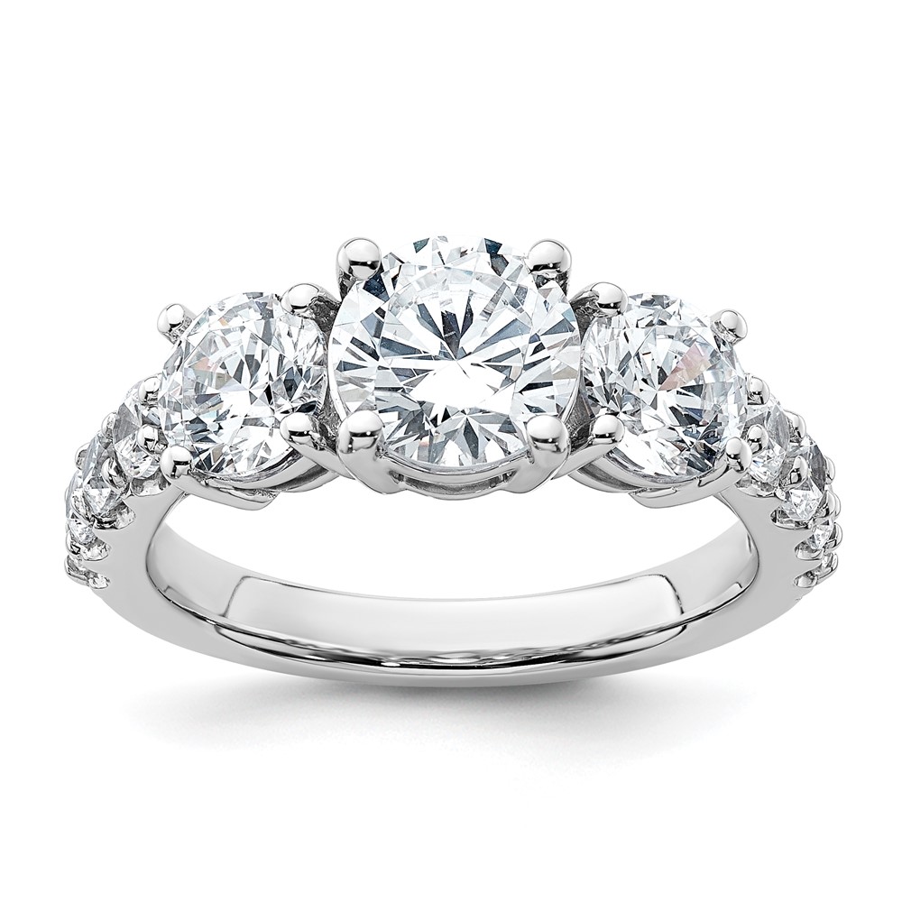 14K White Gold 3 Carat Lab Grown Diamond VS+ F+ Round Complete Three Stone Engagement Ring