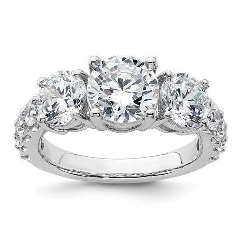 14K White Gold 4 Carat Certified Lab Grown Diamond VS SI+ G+ Round Complete Three Stone Engagement Ring