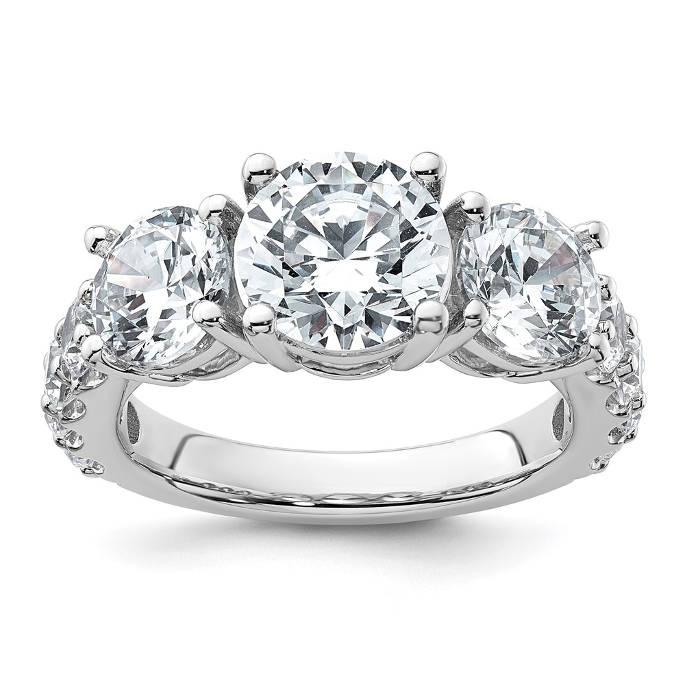 14K White Gold 5 Carat Lab Grown Diamond VS+ F+ Round Complete Three Stone Engagement Ring