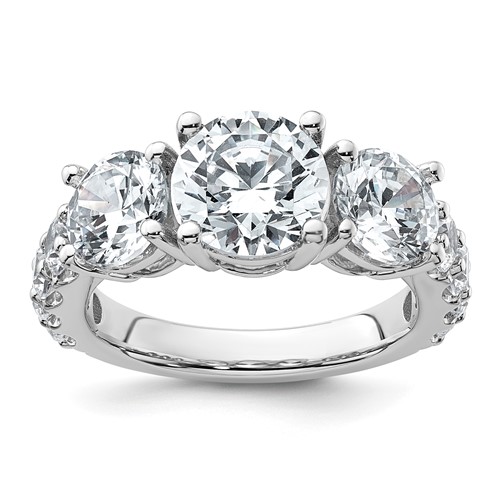 14K White Gold 5 Carat Lab Grown Diamond VS+ F+ Round Complete Three Stone Engagement Ring