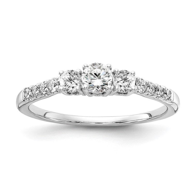 14k White Gold 1/2 carat Lab Grown Diamond VS/SI+ G+ Complete Three Stone Size 7 Engagement Ring