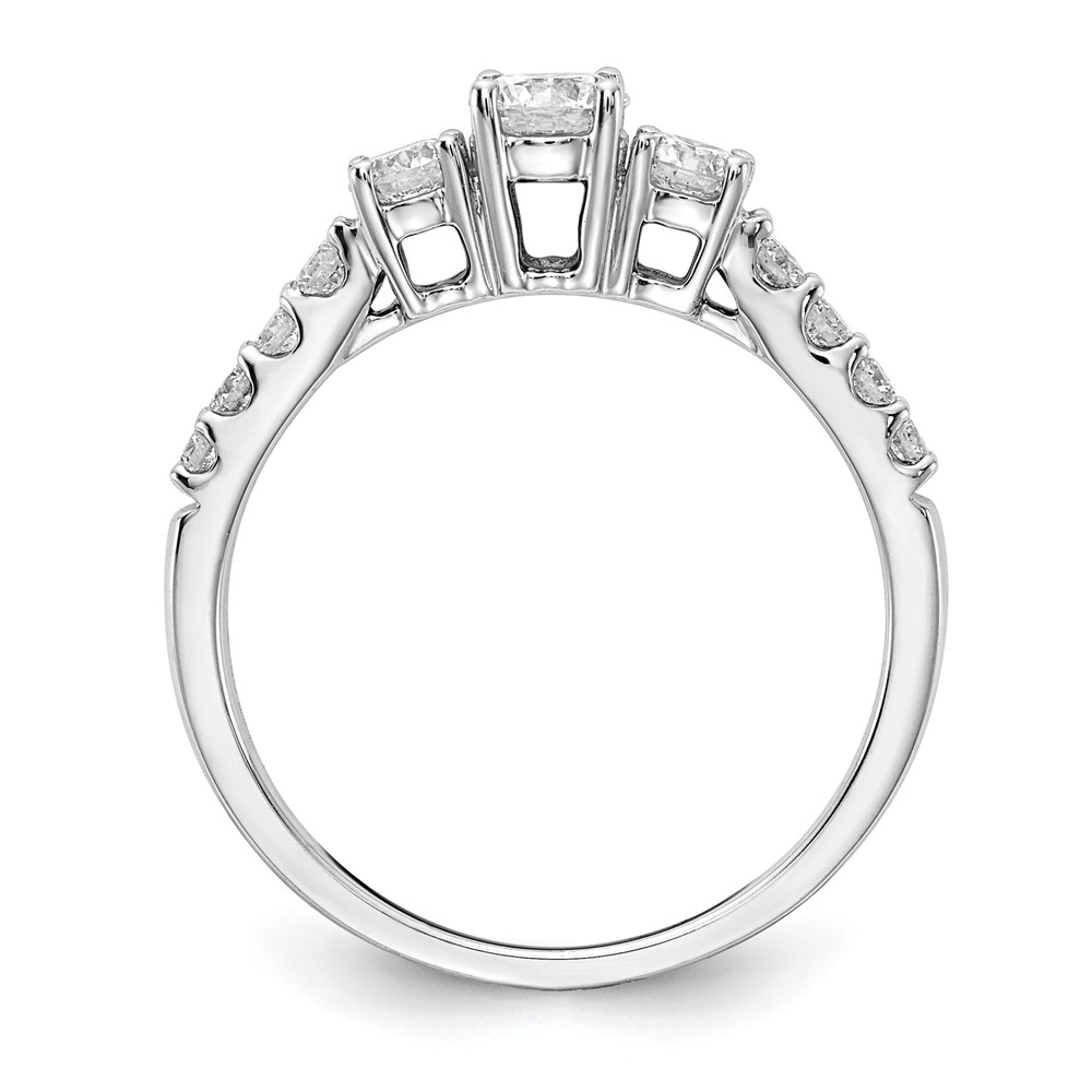 14k White Gold 3/4 carat Lab Grown Diamond VS/SI+ G+ Round Complete Three Stone Size 7 Engagement Ring (RM4228E-075-7CWLG)