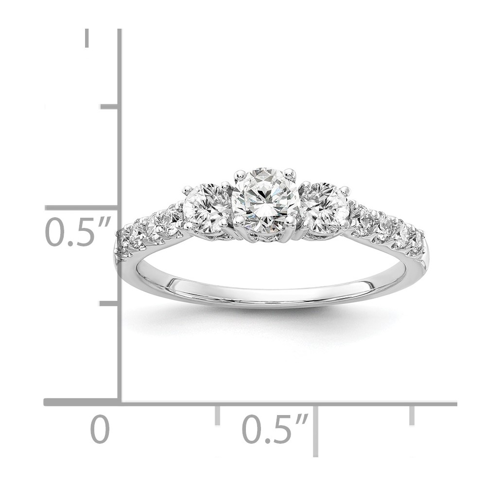 14k White Gold 3/4 carat Lab Grown Diamond VS/SI+ G+ Round Complete Three Stone Size 7 Engagement Ring (RM4228E-075-7CWLG)