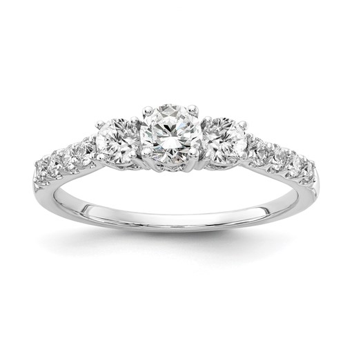14K White Gold 0.75 Carat Lab Grown Diamond VS SI+ G+ Round Complete Three Stone Engagement Ring, Size 7
