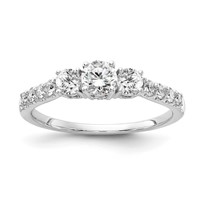14K White Gold 0.50 Carat Lab Grown Diamond VS SI+ G+ 0.25 Carat Center Round Semi Mount Three Stone Engagement Ring view 1