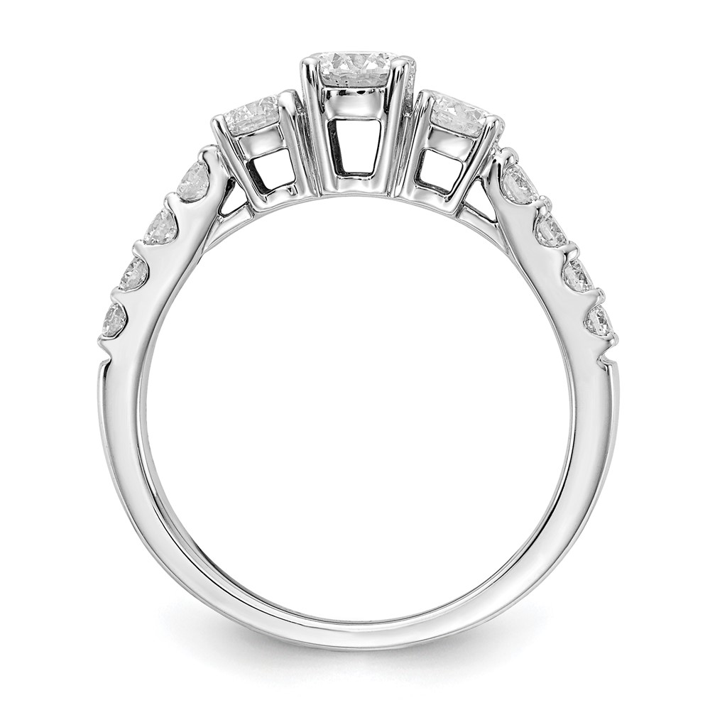 14k White Gold 7/8 carat Lab Grown Diamond VS/SI+ G+ 5/8 carat Center Round Semi Mount Size 7 Three Stone Engagement Ring (RM4228-150-7WLG)
