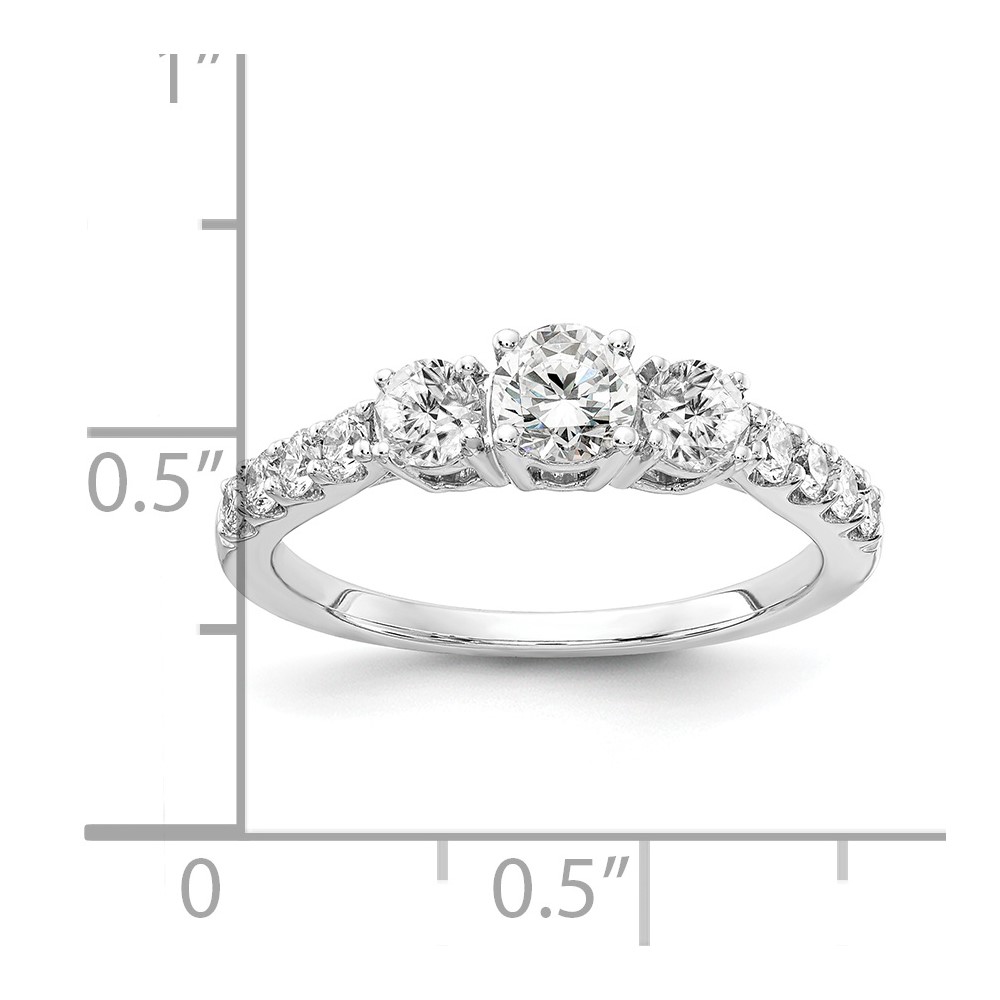 14k White Gold 7/8 carat Lab Grown Diamond VS/SI+ G+ 5/8 carat Center Round Semi Mount Size 7 Three Stone Engagement Ring (RM4228-150-7WLG)