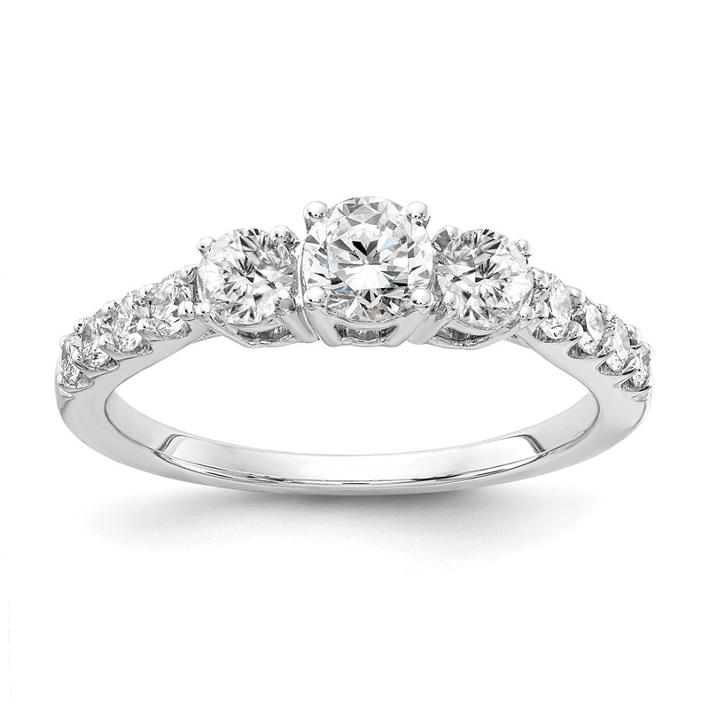 14k White Gold 1 carat Lab Grown Diamond VS/SI+ G+ Round Complete Three Stone Size 5 Engagement Ring