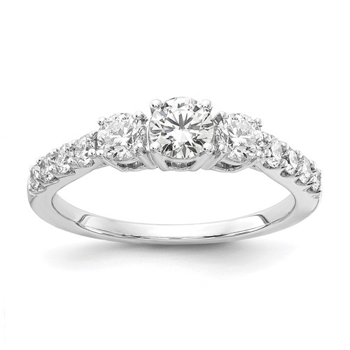 14K White Gold 0.88 Carat Lab Grown Diamond VS SI+ G+ 0.62 Carat Center Round Semi Mount Three Stone Engagement Ring, Size 8