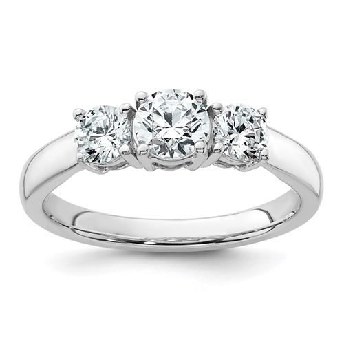 14K White Gold 1 Carat Certified Lab Grown Diamond VS SI+ G+ Three Stone Complete Engagement Ring