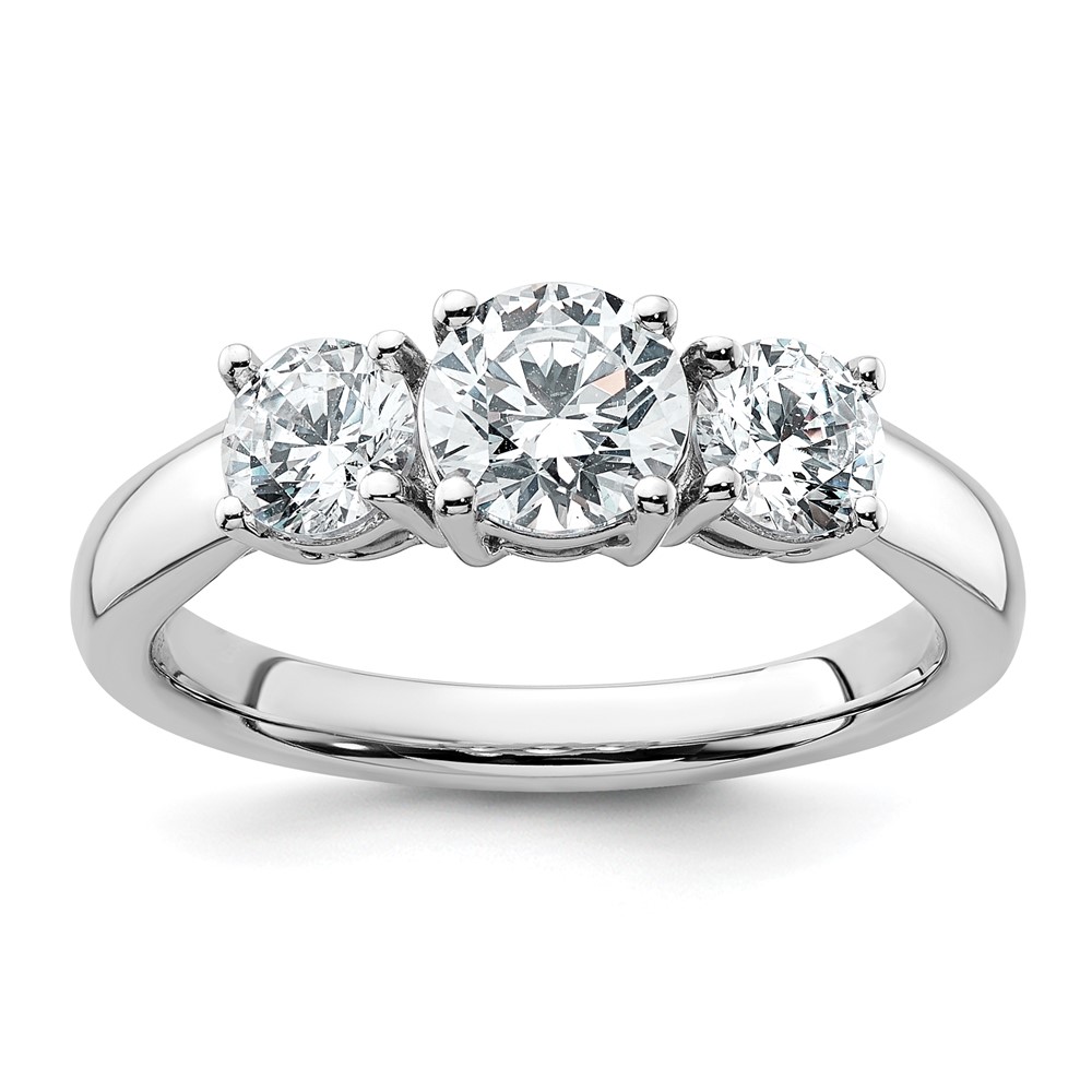 14K White Gold 1.50 Carat Lab Grown Diamond VS SI+ G+ Three Stone Complete Engagement Ring