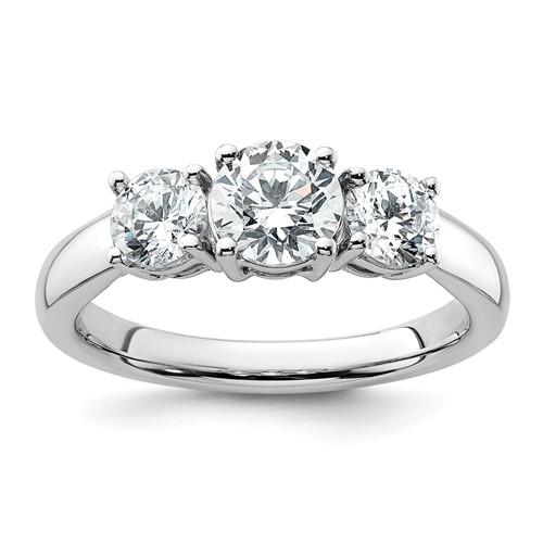 14K White Gold 1.50 Carat Lab Grown Diamond VS+ F+ Three Stone Complete Engagement Ring
