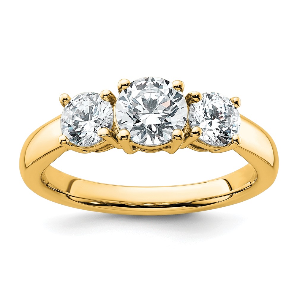 14K Yellow Gold 1.50 Carat Lab Grown Diamond VS SI+ G+ Three Stone Complete Engagement Ring