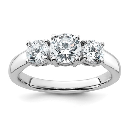 14K White Gold 1.50 Carat Certified Lab Grown Diamond VS+ F+ Three Stone Complete Engagement Ring