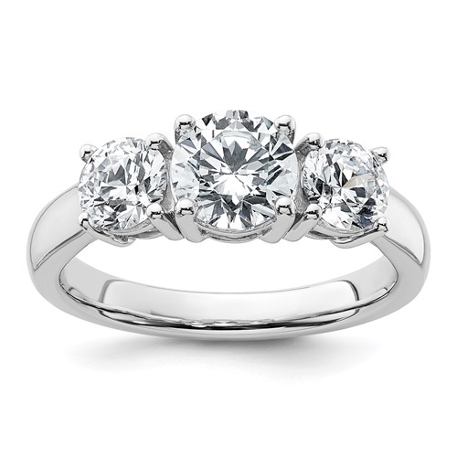 14K White Gold 2 Carat Lab Grown Diamond VS+ F+ Three Stone Complete Engagement Ring