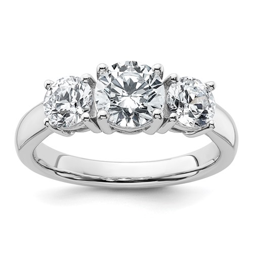 14K White Gold 2 Carat Certified Lab Grown Diamond VS SI+ G+ Three Stone Complete Engagement Ring