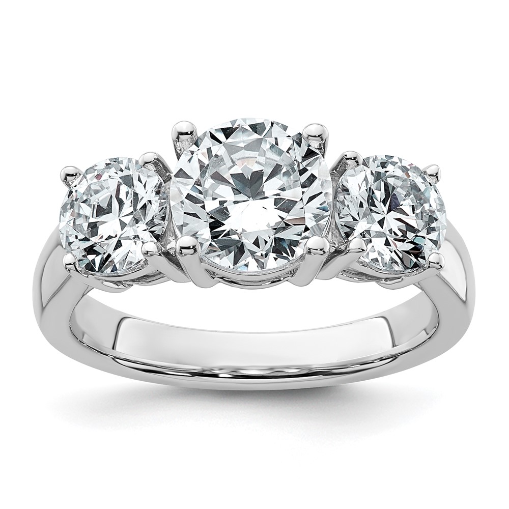14K White Gold 3ct Round 3 Stone Ring Mounting