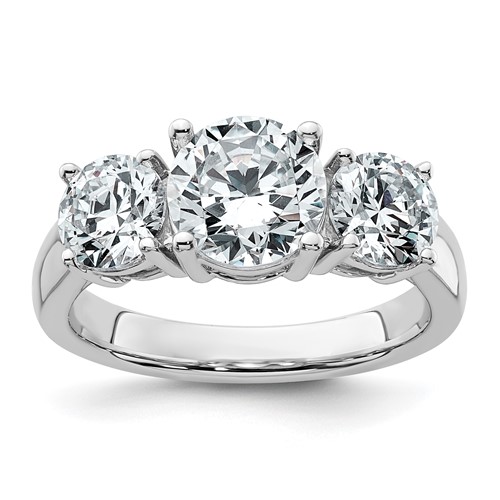14K White Gold 3 Carat Certified Lab Grown Diamond VS+ F+ Three Stone Complete Engagement Ring
